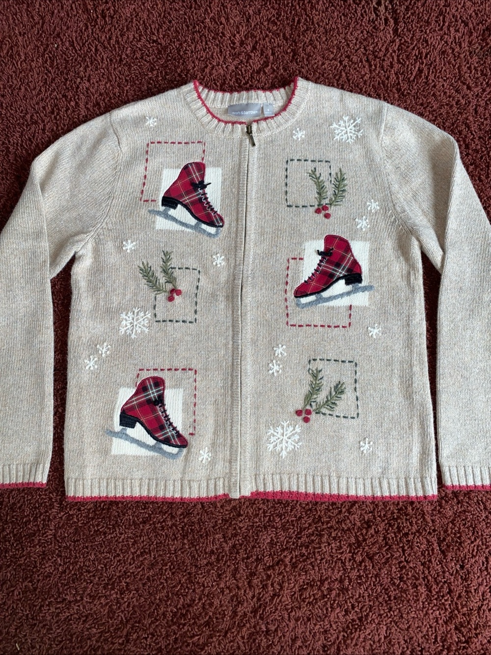 Croft Barrow Cardigan Sweater S Zip Up Wool Angora Blend Snowflake Granny Y2K